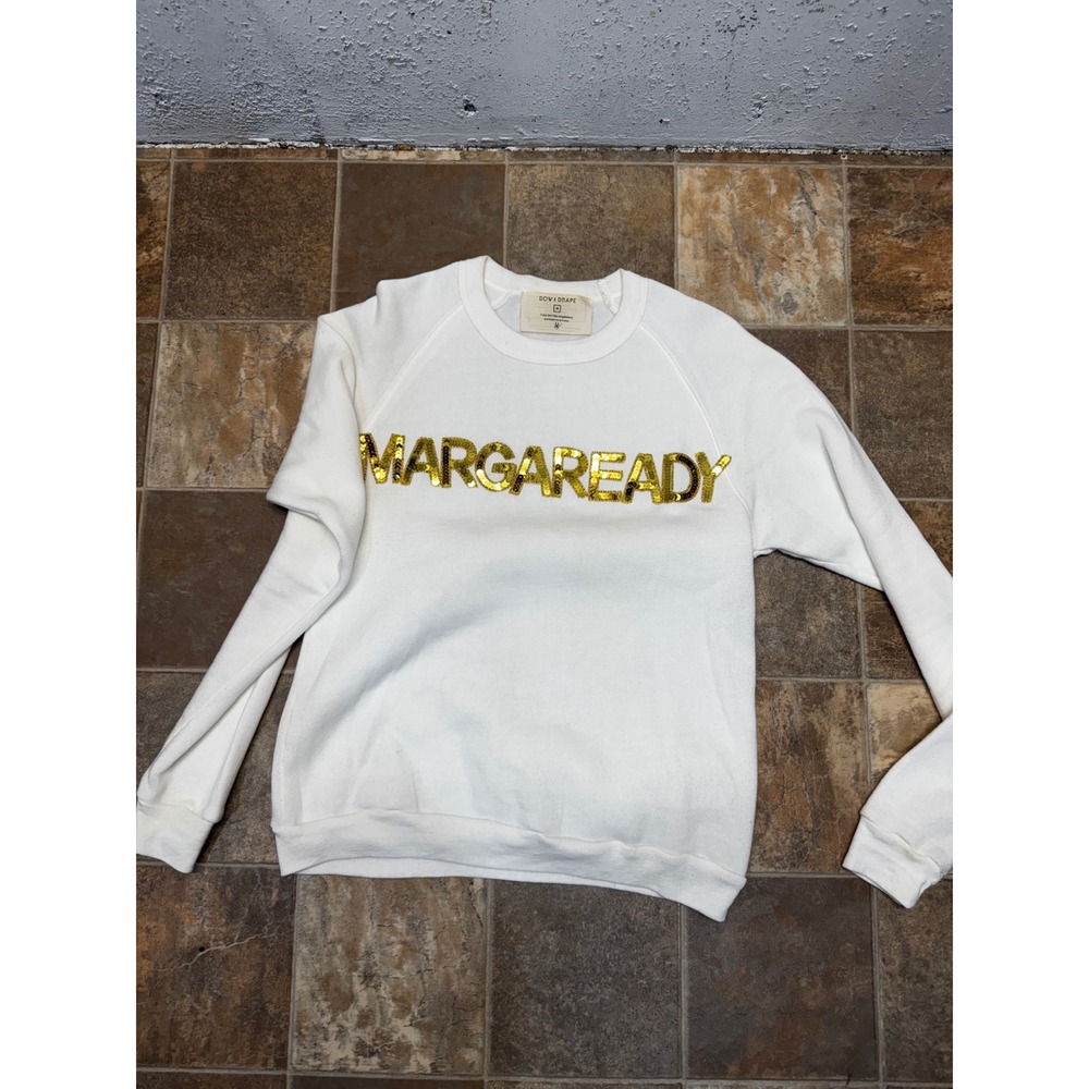 Bow & Drape Margaready Gold Sequin White Raglan Sweatshirt Womens Medium